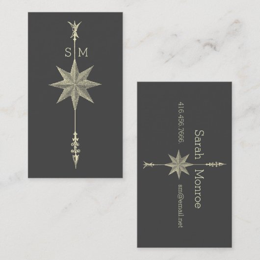 Carte De Visite Initiales Flèche Rose Compass (Devant / Derrière)