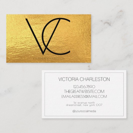 Carte De Visite Initiales Gold Modern (Devant / Derrière)