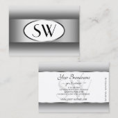 Carte De Visite Initiales gris et blanc Ombre Argent Oval Frame (Devant / Derrière)