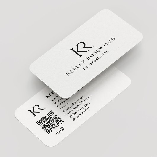 Carte De Visite Initiales KR Monogramme Professionnel Minimal Blan