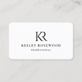 Carte De Visite Initiales KR Monogramme Professionnel Minimal Blan (Devant)