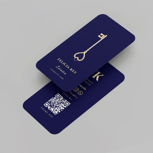 Carte De Visite Initiales modernes de réaltor Midnight Blue Gold