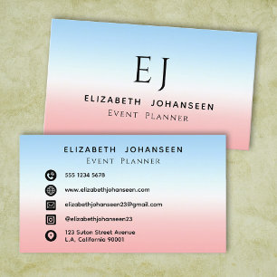 Carte De Visite Initiales modernes Monogramme Bleu rose Blanc Dégr