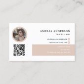 Carte De Visite Initiales modernes Nom Beige Round Photo QR Code (Dos)