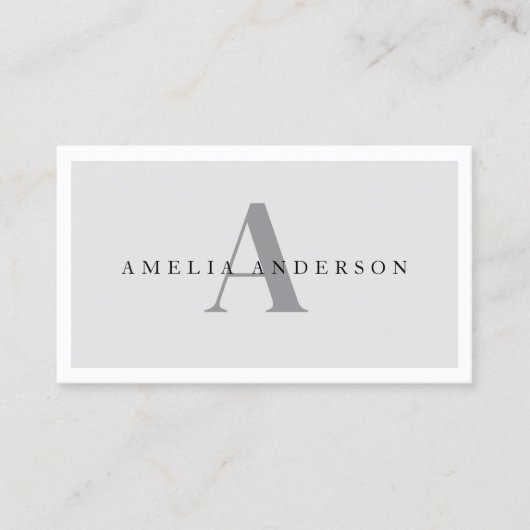 Carte De Visite Initiales modernes Nom Gris Rond Photo Code QR (Devant)