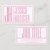 Carte De Visite Initiales modernes & Nom Logo rose (Devant / Derrière)