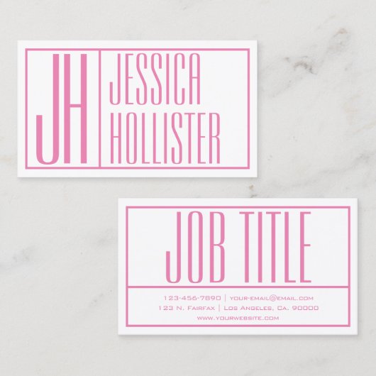 Carte De Visite Initiales modernes & Nom Logo rose (Devant / Derrière)