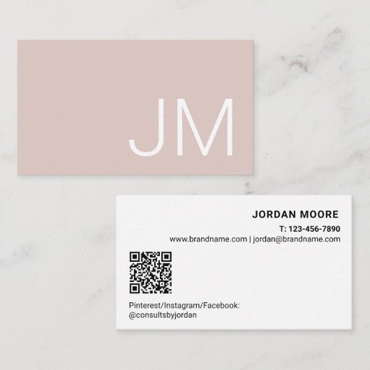 Carte De Visite Initiales Monogramme Chic QR Rose Professionnel (Devant / Derrière)