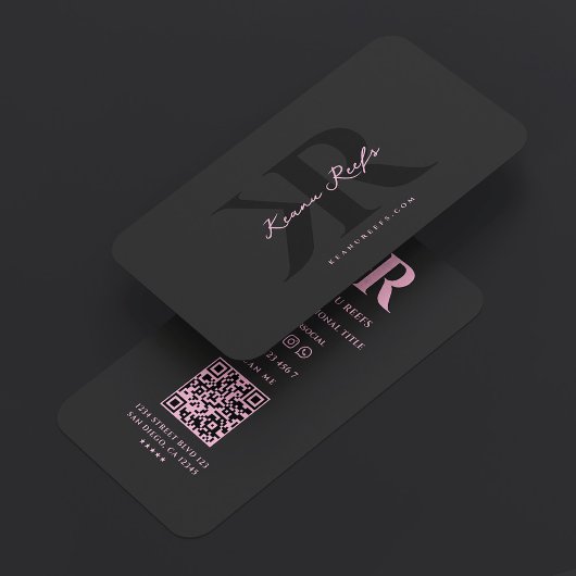 Carte De Visite Initiales Monogramme K R Esthétique Noir Rose