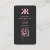 Carte De Visite Initiales Monogramme K R Esthétique Noir Rose (Dos)