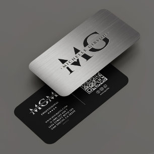 Carte De Visite Initiales monogramme noir gris professionnel