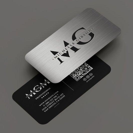 Carte De Visite Initiales monogramme noir gris professionnel