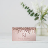 Carte De Visite Initiales Monogramme Pailletées de Rose Doré Glamo (Debout devant)