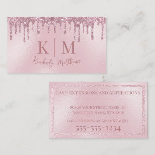 Carte De Visite Initiales Monogramme Pailletées Rose Foncé Élégant