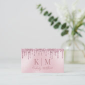 Carte De Visite Initiales Monogramme Pailletées Rose Foncé Élégant (Debout devant)