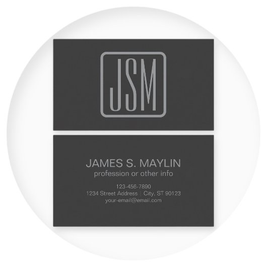 Carte De Visite Initiales Monogrammées Modernes | Gris Foncé