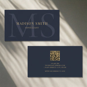 Carte De Visite Initiales monogrammes minimalistes QR Code Profess