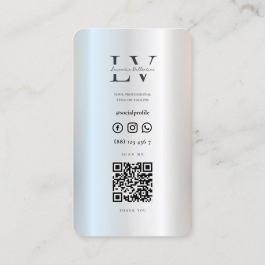 Carte De Visite Initiales Monogrammes modernes Argent professionne (Dos)