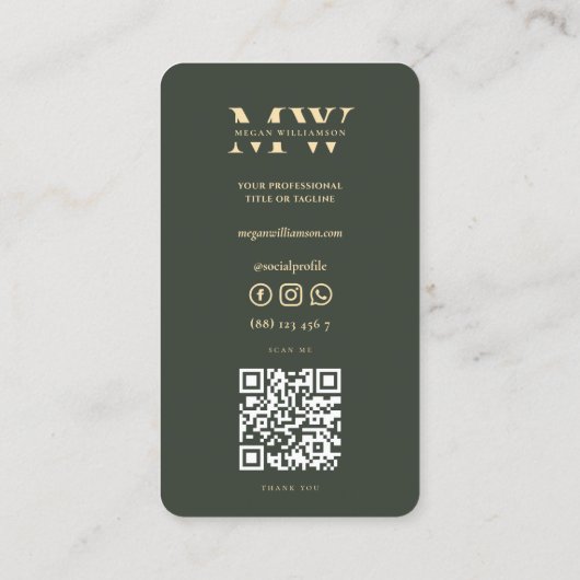 Carte De Visite Initiales Monogrammes modernes Professionnels Vert (Dos)