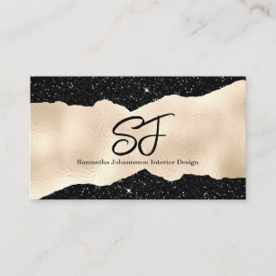 Carte De Visite Initiales Monogrammes sur noir et or luxueux