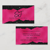 Carte De Visite Initiales Monogrammes sur noir et rose chaud luxue (Devant / Derrière)