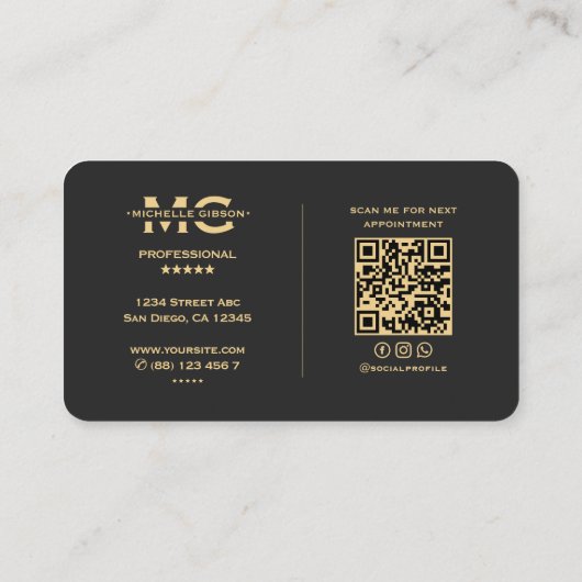 Carte De Visite Initiales noires monogrammes professionnels minime (Dos)