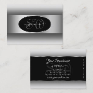 Carte De Visite Initiales Ombre noir et blanc Oval Silver Frame