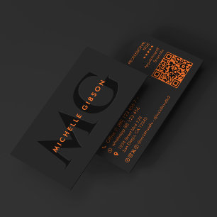 Carte De Visite Initiales orange noir minimales Réseautage