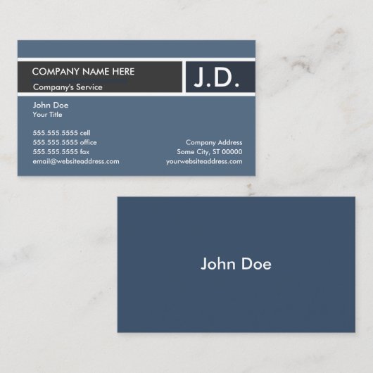 Carte De Visite initiales professionnelles bleues (Devant / Derrière)