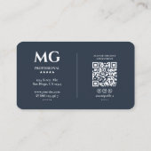 Carte De Visite Initiales professionnelles minimales Bleu charbon (Dos)