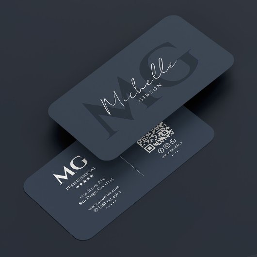 Carte De Visite Initiales professionnelles minimales Bleu charbon