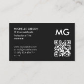 Carte De Visite Initiales professionnelles minimales en noir simpl (Dos)