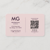 Carte De Visite Initiales professionnelles Moderne esthétique rose (Dos)