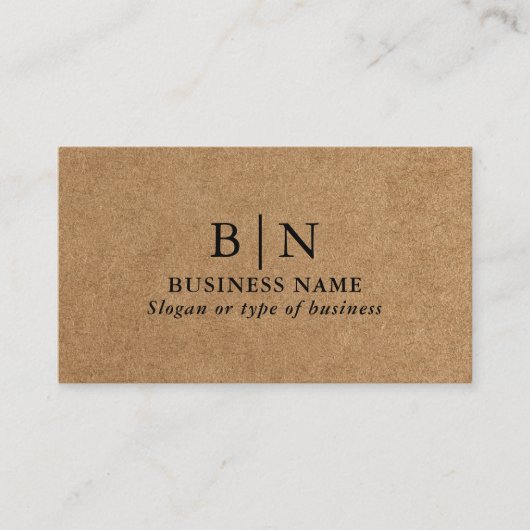 Carte De Visite Initiales professionnelles rustiques Faux Kraft et (Devant)