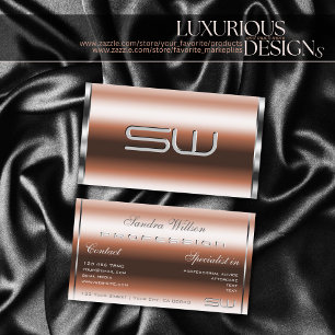 Carte De Visite Initiales rose Gold et Silver Effect Professionnel