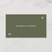 Carte De Visite Initiales simples Vert de l'armée minimal professi (Devant)