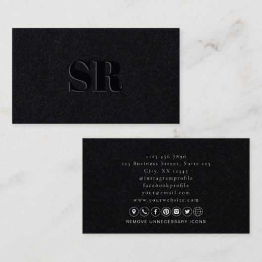 Carte De Visite initiales sombres modernes (Devant / Derrière)