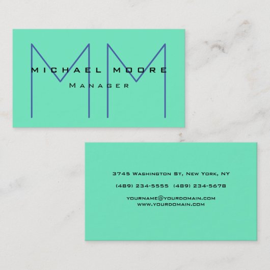 Carte De Visite Initiales uniques Monogramme Couleur Bleue Cute (Devant / Derrière)