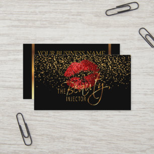 Carte De Visite Injecteur de beauté avec Confetti Or et lèvres r