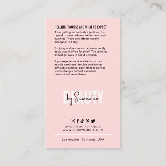 Carte De Visite Injections anti-rinçage Instructions de suivi (Dos)