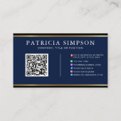 Carte De Visite Ink Blue & Gold Edge Modern QR Code Template (Dos)