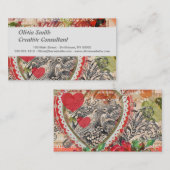 Carte De Visite Inséparables Heart Red Art Collage (Devant / Derrière)