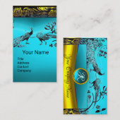 Carte De Visite INSÉPARABLES mariages Gold Aqua Blue Gem Monogramm (Devant / Derrière)