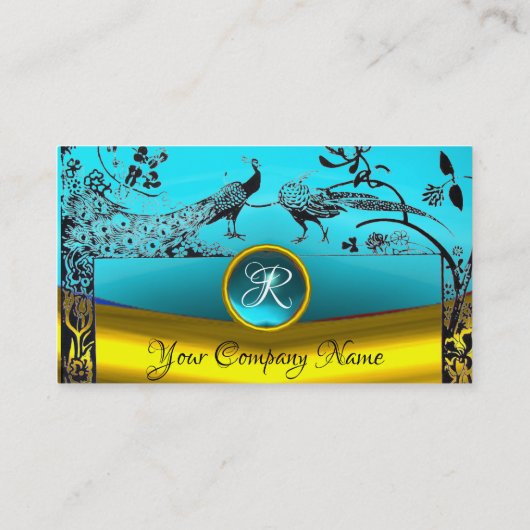 Carte De Visite INSÉPARABLES mariages Gold Aqua Blue Gem Monogramm (Dos)