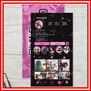 Carte De Visite Instagram Coiffeur Rose   Code QR Réseaux Sociaux