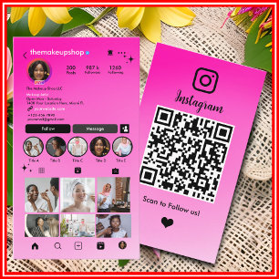 Carte De Visite Instagram Cute Pink Ombre QR Code Médias sociaux