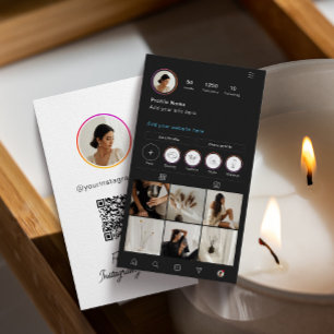 Carte De Visite Instagram Dark Thème QR Code 7 Photo Médias sociau