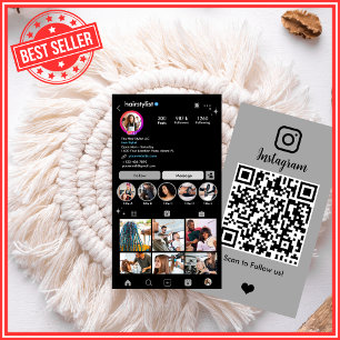 Carte De Visite Instagram Hair Stylist Grey QR Code Social Media