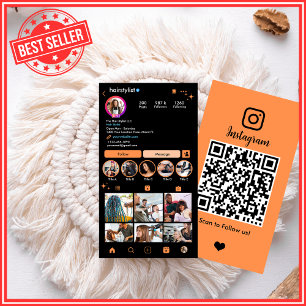 Carte De Visite Instagram Hair Stylist Orange QR Code Médias socia