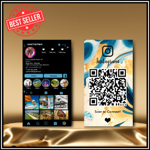 Carte De Visite Instagram LUXURY Agate en marbre noir bleu et or Q